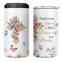 Blessed Pastor’s Wife 4 in 1 Can Cooler Tumbler Christian Botanical Floral Cross Religious Pastor Appreciation