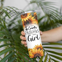 Dirt Roads And Country Music Girl Skinny Tumbler Rustic Sunflower Floral Guitar Southern Cowgirl