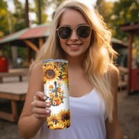 Dirt Roads And Country Music Girl Skinny Tumbler Rustic Sunflower Floral Guitar Southern Cowgirl