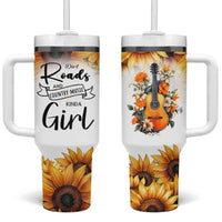Dirt Roads And Country Music Girl Tumbler With Handle Rustic Sunflower Floral Guitar Southern Cowgirl