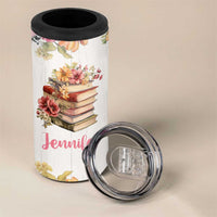Personalized Book Lover 4 in 1 Can Cooler Tumbler Custom Name Floral Just A Girl Who Loves Books Bibliophile Gift