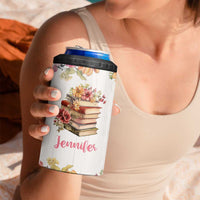 Personalized Book Lover 4 in 1 Can Cooler Tumbler Custom Name Floral Just A Girl Who Loves Books Bibliophile Gift