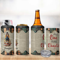 Personalized Book Lover 4 in 1 Can Cooler Tumbler Custom Name Just One More Chapter Bookworm Bibliophile Gift