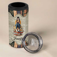 Personalized Book Lover 4 in 1 Can Cooler Tumbler Custom Name Just One More Chapter Bookworm Bibliophile Gift