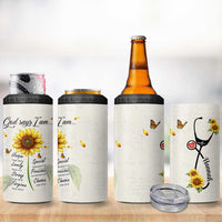 Personalized Nurse Sunflower 4 in 1 Can Cooler Tumbler Custom Name Rn Stethoscope Inspirational Christian Bible Verse Scripture