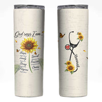 Personalized Nurse Sunflower Skinny Tumbler Custom Name Rn Stethoscope Inspirational Christian Bible Verse Scripture
