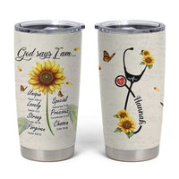 Personalized Nurse Sunflower Tumbler Cup Custom Name Rn Stethoscope Inspirational Christian Bible Verse Scripture