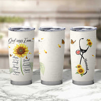 Personalized Nurse Sunflower Tumbler Cup Custom Name Rn Stethoscope Inspirational Christian Bible Verse Scripture