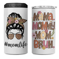 Funny Mom Life 4 in 1 Can Cooler Tumbler Mama Mommy Mom Bruh Leopard Messy Bun