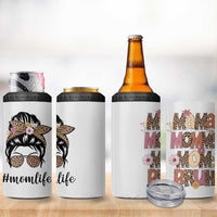 Funny Mom Life 4 in 1 Can Cooler Tumbler Mama Mommy Mom Bruh Leopard Messy Bun