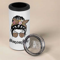 Funny Mom Life 4 in 1 Can Cooler Tumbler Mama Mommy Mom Bruh Leopard Messy Bun