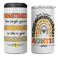 Best Freakin Auntie Ever 4 in 1 Can Cooler Tumbler Funny Aunt Reminder You're Awesome Leopard Rainbow