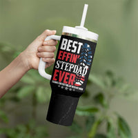 Step Dad Tumbler With Handle Best Effin' Stepdad Ever Thanks For Putting Up With My Mom American Flag - Wonder Print Shop