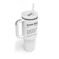 Custom Kids Name Stepdad Tumbler With Handle Bonus Dad Of Three Holding Hands - Wonder Print Shop