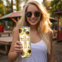 Uplifting Christian Faith Sunflower Skinny Tumbler Bible Verse Affirmations Botanical