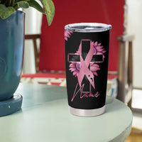 Personalized Breast Cancer Warrior Support Tumbler Cup Custom Name Pink Ribbon Sunflower American Flag