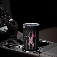 Personalized Breast Cancer Warrior Support Tumbler Cup Custom Name Pink Ribbon Sunflower American Flag