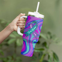 Personalized Suicide Prevention Awareness Tumbler With Handle Custom Name Stay Semicolon Butterfiles Teal and Purple Hologram
