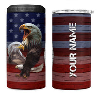 Personalized Eagle American Flag 4 in 1 Can Cooler Tumbler Custom Name Patriotic Gifts For Men