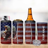 Personalized Eagle American Flag 4 in 1 Can Cooler Tumbler Custom Name Patriotic Gifts For Men