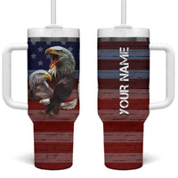 Personalized Eagle American Flag Tumbler With Handle Custom Name Patriotic Gifts For Men