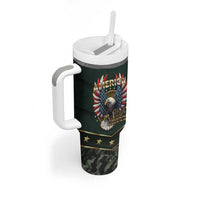 Personalized American Patriot Tumbler With Handle Custom Name Land Of The Free Because Of The Brave