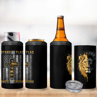 American Patriot Christian 4 in 1 Can Cooler Tumbler Stand For the Flag Kneel For the Cross Lion