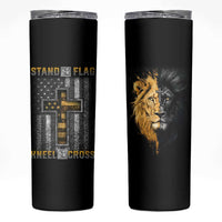 American Patriot Christian Skinny Tumbler Stand For the Flag Kneel For the Cross Lion