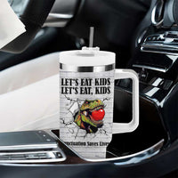 Funny Teacher Tumbler With Handle Let's Eat Kids Punctuation Saves Lives Dinosaur - Wonder Print Shop