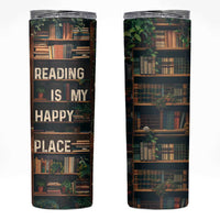 Book Lover Skinny Tumbler Reading Is My Happy Place Vintage Bookshelf - Wonder Print Shop