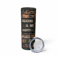 Book Lover Skinny Tumbler Reading Is My Happy Place Vintage Bookshelf - Wonder Print Shop