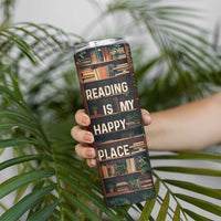 Book Lover Skinny Tumbler Reading Is My Happy Place Vintage Bookshelf - Wonder Print Shop