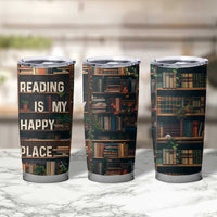 Book Lover Tumbler Cup Reading Is My Happy Place Vintage Bookshelf - Wonder Print Shop