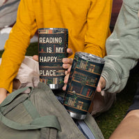 Book Lover Tumbler Cup Reading Is My Happy Place Vintage Bookshelf - Wonder Print Shop