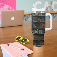 Book Lover Tumbler With Handle Reading Is My Happy Place Vintage Bookshelf - Wonder Print Shop