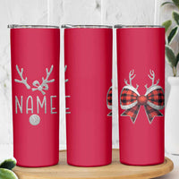 Personalized Christmas Skinny Tumbler Custom Name Cute Reindeer Girly Bow - Wonder Print Shop