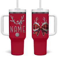 Personalized Christmas Tumbler With Handle Custom Name Cute Reindeer Girly Bow - Wonder Print Shop