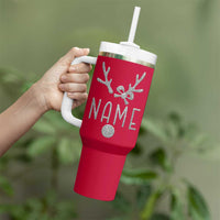 Personalized Christmas Tumbler With Handle Custom Name Cute Reindeer Girly Bow - Wonder Print Shop