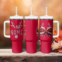 Personalized Christmas Tumbler With Handle Custom Name Cute Reindeer Girly Bow - Wonder Print Shop