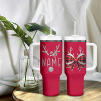 Personalized Christmas Tumbler With Handle Custom Name Cute Reindeer Girly Bow - Wonder Print Shop