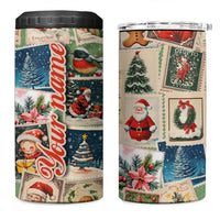 Personalized Christmas 4 in 1 Can Cooler Tumbler Custom Name Vingtage Xmas Stamp - Wonder Print Shop