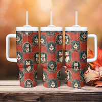 Christmas Cat Tumbler With Handle Vintage Kitten Royal Victorian Holly Wreath - Wonder Print Shop