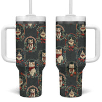 Christmas Cat Tumbler With Handle Vintage Kitten Victorian Royal Holly Wreath - Wonder Print Shop