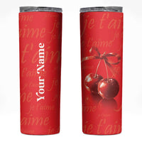 Personalized Coquette Christmas Skinny Tumbler Custom Name Cherry Bow Je T'aime - Wonder Print Shop