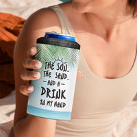 Personalized Beach Lover 4 in 1 Can Cooler Tumbler Custom Name The Sun The Sand And A Drink In My Hand - Wonder Print Shop
