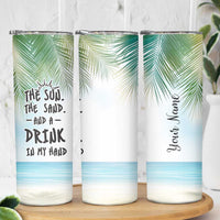 Personalized Beach Lover Skinny Tumbler Custom Name The Sun The Sand And A Drink In My Hand - Wonder Print Shop