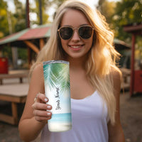 Personalized Beach Lover Skinny Tumbler Custom Name The Sun The Sand And A Drink In My Hand - Wonder Print Shop