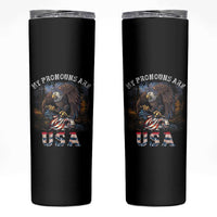 Funny 4th Of July Skinny Tumbler My Pronouns USA Eagle American - Wonder Print Shop