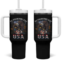 Funny 4th Of July Tumbler With Handle My Pronouns USA Eagle American - Wonder Print Shop