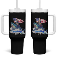 Funny 4th Of July Tumbler With Handle George Washington Riding Shark Patriotic Independence Day - Wonder Print Shop